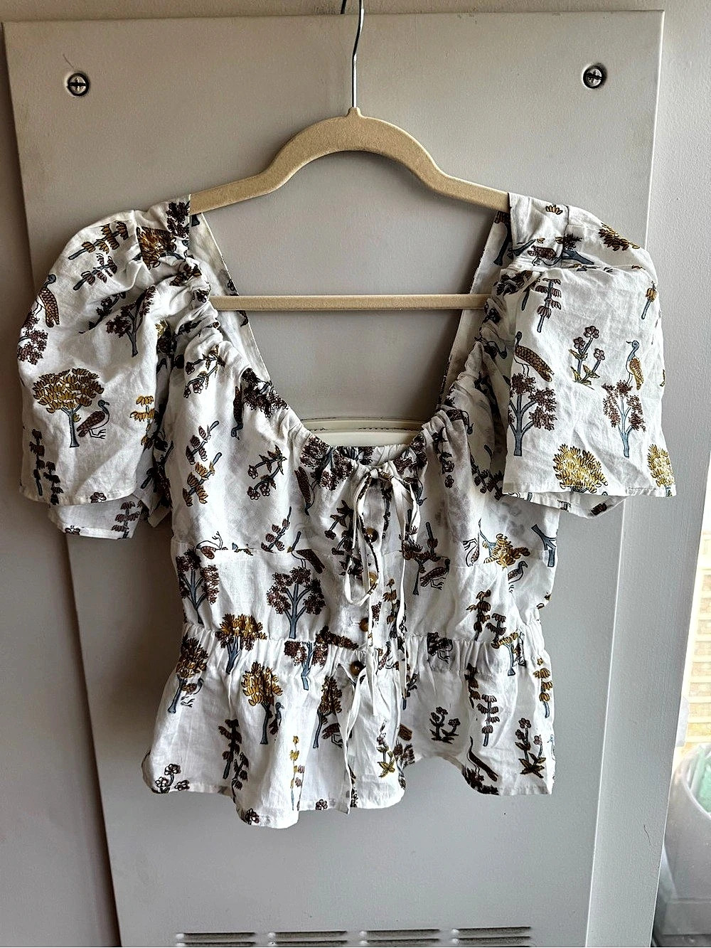 Ciao Lucia Ezio Top Meadow Print White Floral Puff Sleeve Cotton Size XS